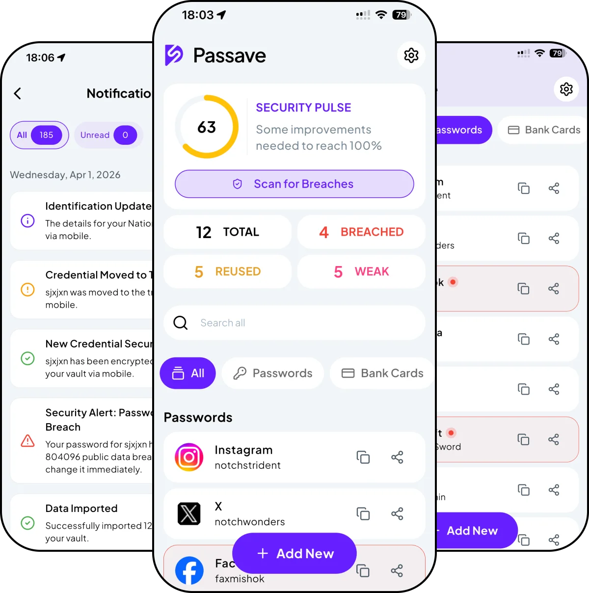 Passave app screens