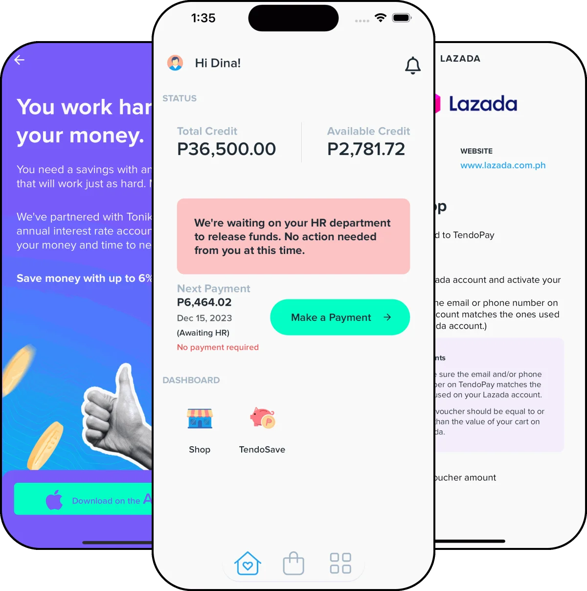 Tendo by Tonik app screens