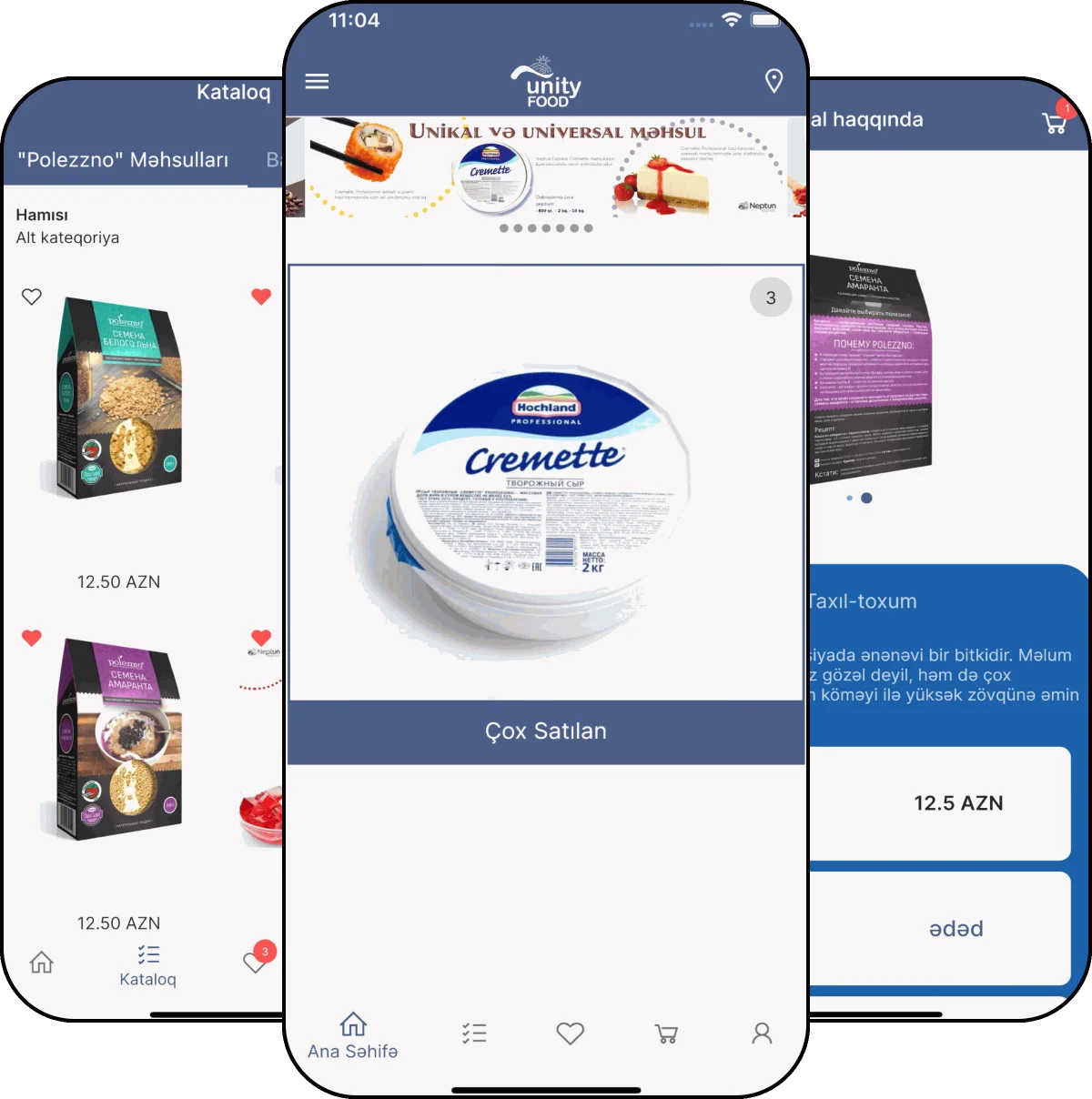 Unity Food app screens